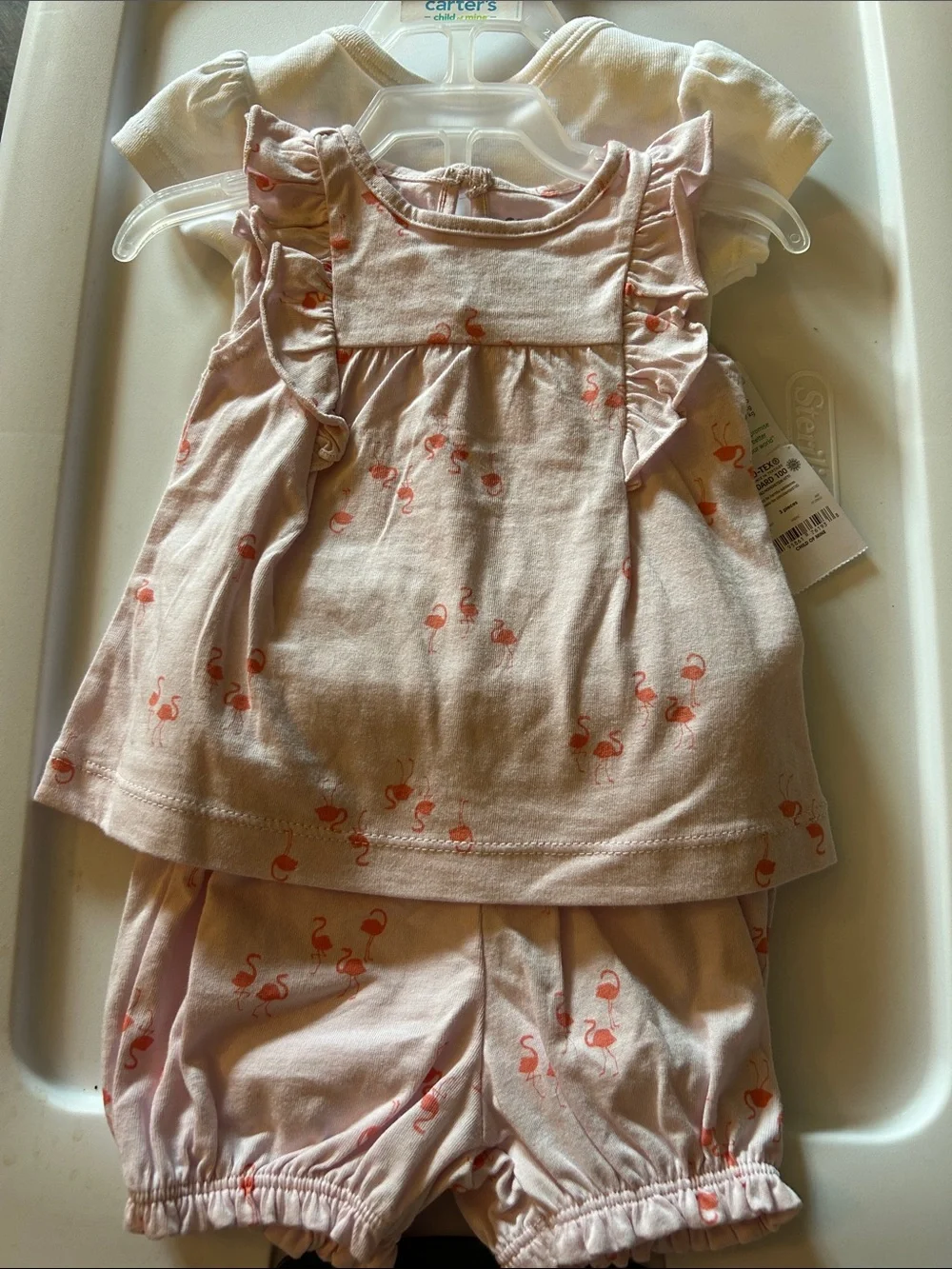 Carter's White Baby Onesie with Pink Flamingo Set